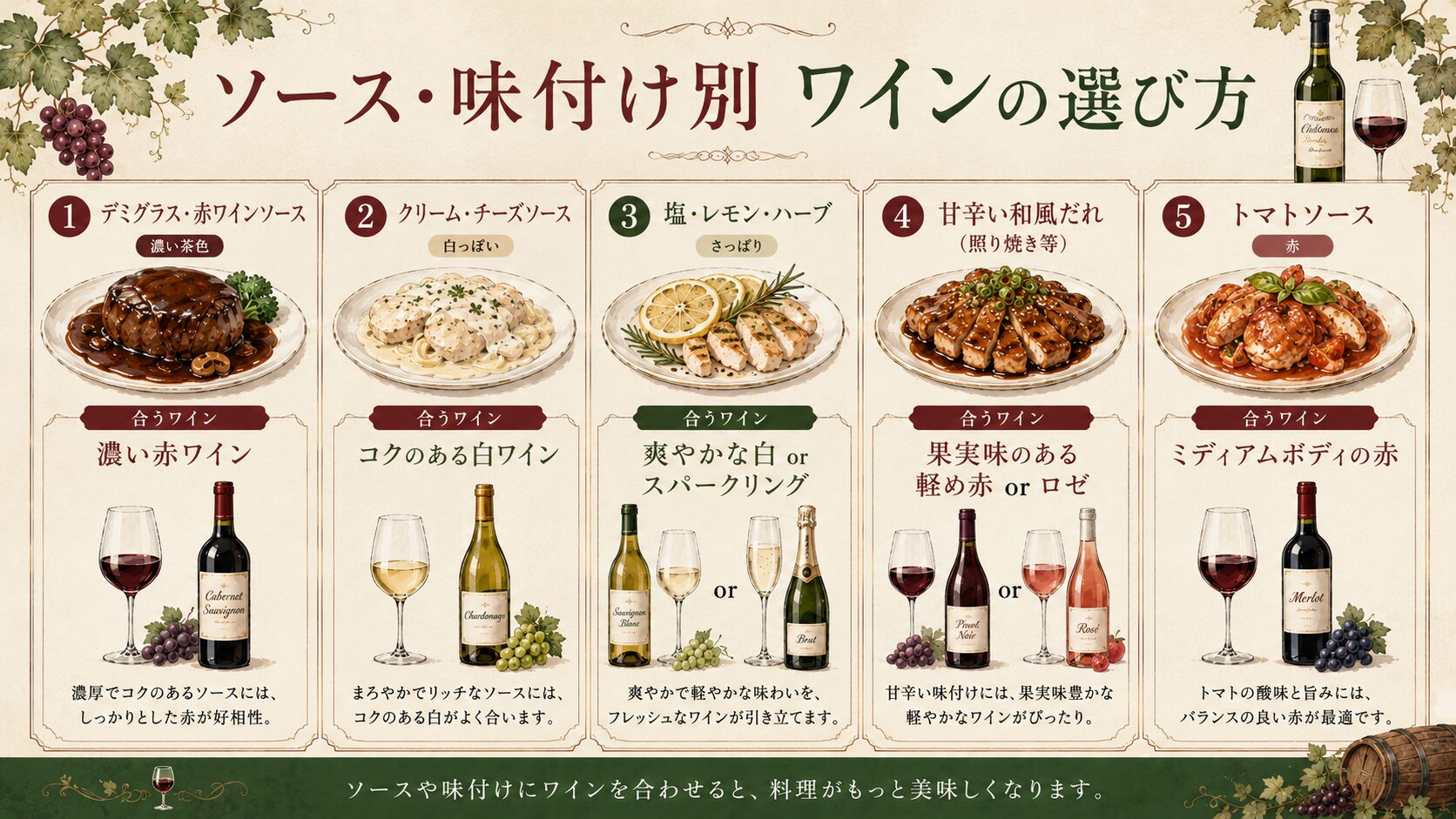 ソース・味付け別ワインの選び方