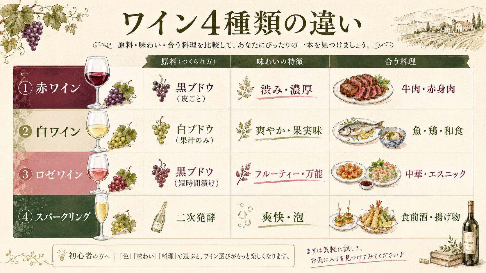 ワイン4種類の違い比較表