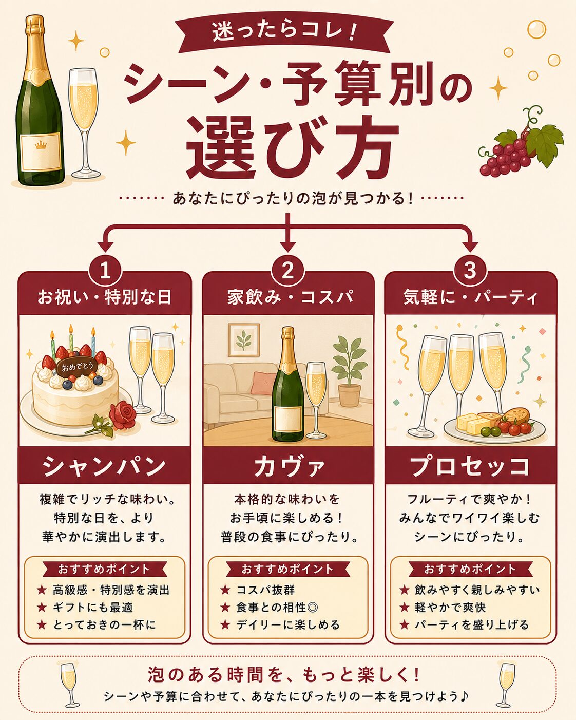 シーン・予算別のスパークリングワインの選び方