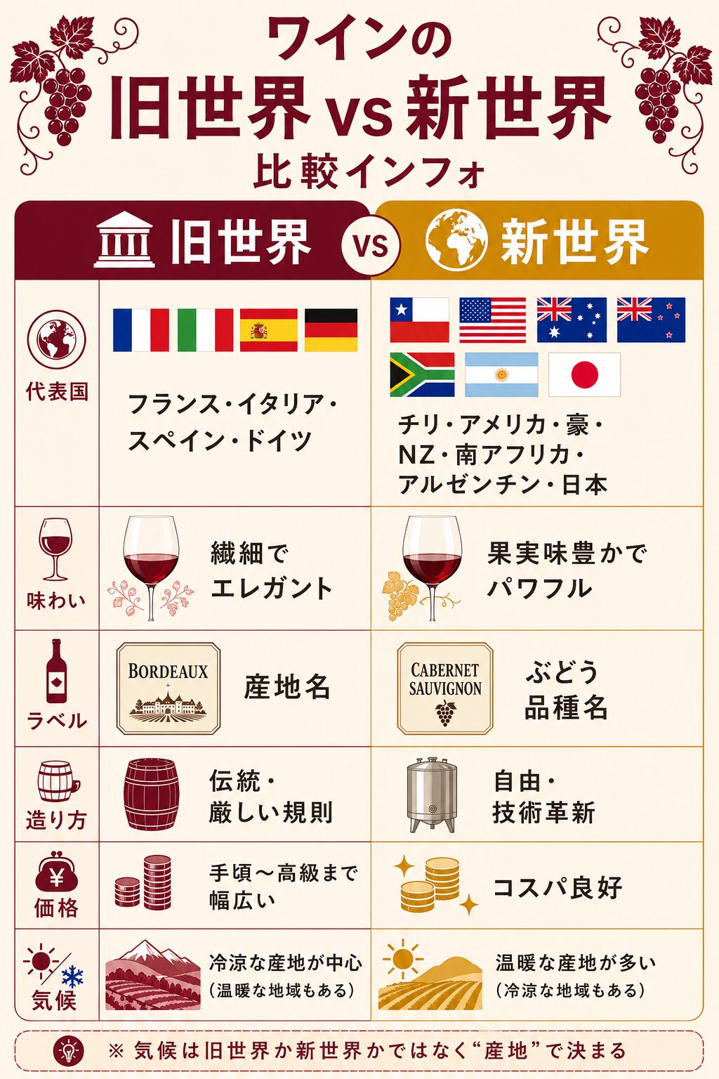 旧世界と新世界ワインの比較（保存版）