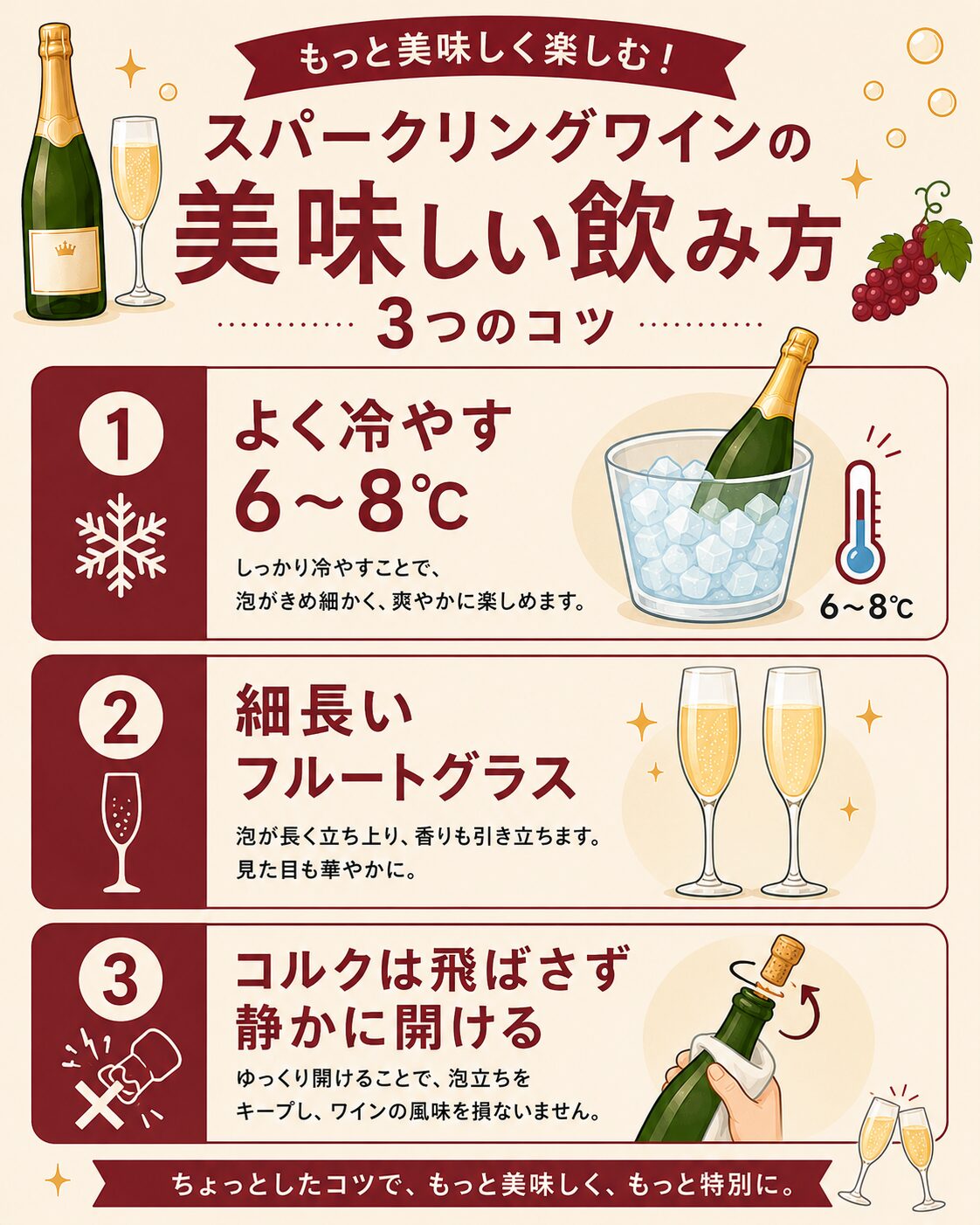 スパークリングワインの美味しい飲み方3つのコツ