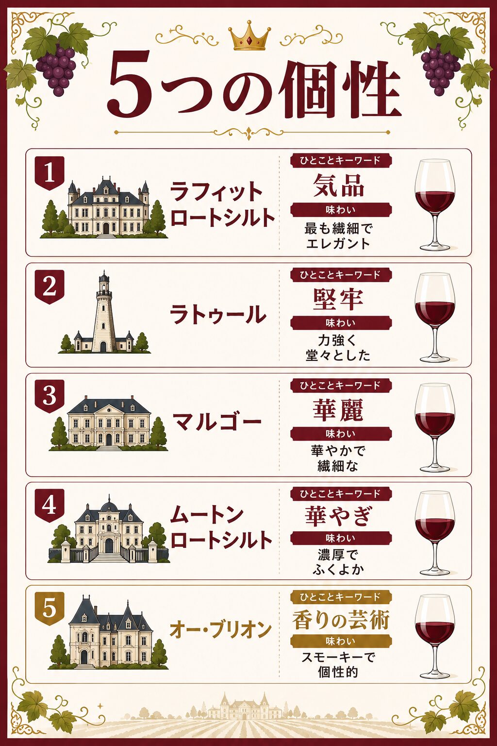 五大シャトー5つの個性とキーワード