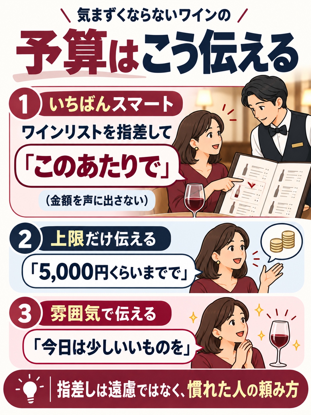 ワインの予算の伝え方3パターンの図解